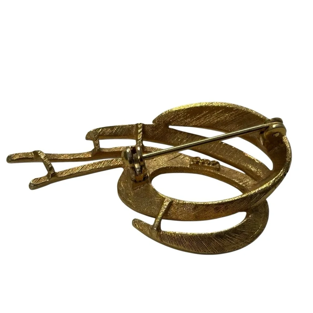 Vintage‎ Coro Brooch Pin Gold Tone Abstract Brushed Polished Swirl Modernist MCM